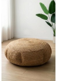 Resim Digithome Dekoratif Büyük Yuvarlak Naturel Yassı Hasır Jüt Puf 60x20 -12083 Kahverengi 