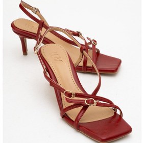 Resim Luvi Shoes Chaka Kırmızı Tokalı Kare Burunlu Kadın Topuklu Sandalet Kırmızı 