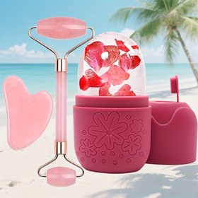 Resim 3’ü 1 Arada Buz Yüz Rulosu Cilt Bakım Seti, Gua Sha Masaj Aletleri, Çoklu Güzellik ve Kullanışlı Kalıp Mastürbasyon Rolleri ile Konturleme ve Lifting Etkisi Sunar 