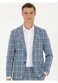 Resim Cacharel Mavi Slim Fit Yün Karışımlı Ekose Takım Elbise 