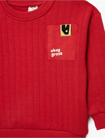 Resim Koton Şardonlu Uzun Kollu Bisiklet Yaka Pamuklu Sweatshirt Kırmızı 6smb10131tk Kırmızı 