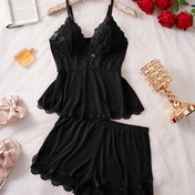 Resim Kadın Ev Dantel Detaylı Mikro Delikli Pijama Takımı (2 Parça) 