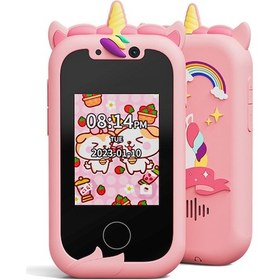 Resim Çocuklar İçin Telefon, 3 4 5 6 7 8 9 10 11 12 Yaşındaki Kızlar/erkekler İçin Oyuncak Telefon, Küçükler İçin Dokunmatik Ekran Telefonu Öğrenme Oyuncağı, Video İle Çocuk Kamerası, Kızlar İçin 512mb Pembe 