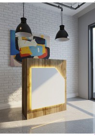 Resim Resital Ledli Karşılama Bankosu G-90 Cm Ofis Kasa Resepsiyon Masası Banko-002-2-1 