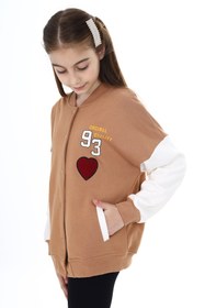 Resim Toontoy Kız Çocuk Kolej Yaka Çıtçıt Kapama Cepli Düşük Omuz Baskılı Renk Bloklu Örme Hırka - 2 İplik 