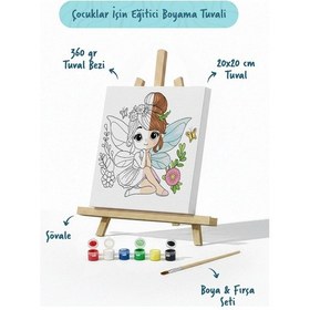 Resim Sevimli Kuğular Temalı Çocuk Boyama Tuvali Şövaleli Eğitici Boyama Seti 20x20 Cm 