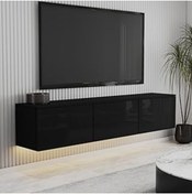 Resim ASİTAN T0020 Alston 3 Kapaklı Duvara Monte Tv Ünitesi – Led Işıklı, Modern Tasarım, 160 Cm, Parlak Siyah 