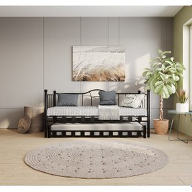 Resim Argimo Kamelya Yavrulu Daybed Sedir Siyah Karyola 90x190 