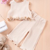 Resim Kızlar için Yazlık Uzun Pantolon Takımı, Uçan Kollu Yelek + Pantolon Takımı, Sevimli Günlük Takım Elbise, Günlük Giyim ve Dışarıda Oynamak İçin, Parti Giyimi ve Doğum Günü Partisi Giyimi, Mükemmel Açık Hava 