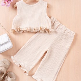 Resim Kızlar için Yazlık Uzun Pantolon Takımı, Uçan Kollu Yelek + Pantolon Takımı, Sevimli Günlük Takım Elbise, Günlük Giyim ve Dışarıda Oynamak İçin, Parti Giyimi ve Doğum Günü Partisi Giyimi, Mükemmel Açık Hava 