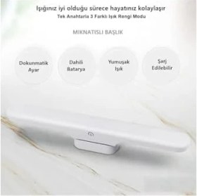 Resim LED Işık USB Şarjlı Mıknatıslı LED Aplik Heroled Martı Ayna Üstü Dolap Altı Dimlenebilir Makyaj Aynası Mutfak Tezgah Aplik (Beyaz) 