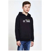 Resim Chopper Baskılı Unisex Çocuk Kapüşonlu Siyah Sweatshirt 