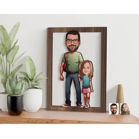 Resim Bk Gift Kişiye Özel Baba Kız Karikatürlü 3d Ahşap Tablo-20, Babaya Hediye, Karikatürlü Tablo Kobitmeyen138368 Bk Gift 
