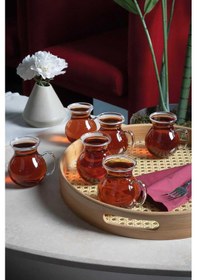 Resim 6'lı Keyfi Ala Borosilikat Cam Kulplu Çay Bardağı 