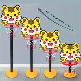 Resim Topu ve Pompası ile Ayarlanabilir Yükseklikte Çocuk Basketbol Potası Seti - 3-6 Yaş İçin Taşınabilir Kapalı/Açık Hava Spor Oyuncak - Karikatürli Panelli Kolay Montajlı Basketbol Sehpası 