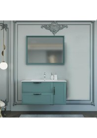 Resim Denko Beyoğlu 100 Cm Mdf Mat Yeşil Banyo Dolabı Alt Modül, Lavabo Yeşil 