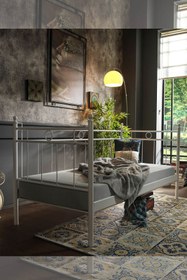 Resim Unimet Alpas Daybed Tek Kişilik Sedir Metal Karyola 90x200 Beyaz (AHŞAP LATALI) 