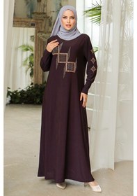 Resim Bestenur Amaya Taşlı Tesettür Elbise 832 - Mürdüm 