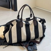 Resim 1 Adet Dik Çizgili Rahat Stil Kumaş Seyahat Çantası, Büyük Kapasiteli, Retro Renk Tasarımı, Seyahat ve Fitness İçin Taşınabilir Messenger Omuz Çantası, Kullanışlı ve Pratik - Siyah/Kahve 