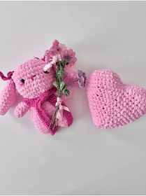 Resim HENERA Amigurumi Pembe Tavşan ve Kalp Yastık Seti - PEMBE-BEBEK HEDİYESİ - Sevgililer Günü - Doğum Günü 