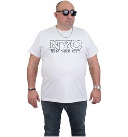Resim Starbattal Erkek Büyük Beden Sıfır Yaka Tişört Nyc 24133 Beyaz-Beyaz 