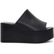 Resim Women's Black Wedge Heeled Leather Slippers Derimod