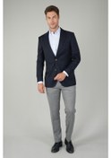 Resim Bisse Comfort Fit Lacivert Dokuma Mono Yaka Çift Yırtmaçlı 6 Drop Yün Blazer Erkek Ceket Pck24knos001 C39 Lacivert 