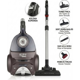 Resim Arnica Turbo Başlıklı Cyclone Max Teknolojili 750 Watt Yüksek Çekim Gücüne Sahip 3l Toz Hazneli Sessiz Toz Torbasız Elektrikli Süpürge LED Göstergeli Akıllı Temizlik 