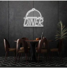 Resim Restoranlara Özel Diner Yazılı Ve Şekilli Neon Tabela Beyaz 
