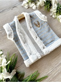 Resim PATSAN Içi Peluşlu Wellsoft Kışlık Bebek Yelek Geyik Nakış Mavi Çizgili 