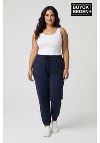 Resim Süperlife Kadın Büyük Beden İkili Jogger Paça Lastikli İnce Eşofman Altı Seti Spr26bea951+2 Navy-grey Mel 