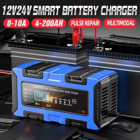 Resim 12V/24V Akıllı Akü Şarj Cihazı, Darbe Onarımı, 0-10A, 4-200AH, Çok Modlu, Tam Akıllı, Sıcaklık Telafisi, Avrupa Standart Fişi, MBUMJPIH, Aküsüz 
