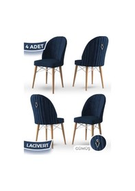 Resim Canisa Ritim Serisi 4 Adet Lacivert Sandalye 1.sınıf Babyface Ithal Kumaş Doğal Ahşap Ayak Gümüş Halkalı Sandalye Lacivert Ayaklar Doğal Ahşap 