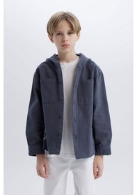 Resim DeFacto Erkek Çocuk Oversize Geniş Kalıp Kapüşonlu Gabardin Uzun Kollu Gömlek D3194A825SPAR153 