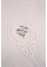 Resim Gardenlove Nakışlı Şönil 2 Parça Tek Kişilik Yatak Örtüsü Krem Krem 