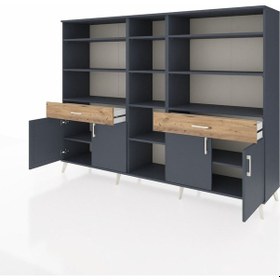 Resim Hyperion Dolap 12 Raflı 2 Çekmeceli 4 Kapaklı 220x44x163 Antrasit Antrasit-antrasit/çam 