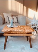 Resim Fahrettin Küçük Gürgen Retro Ayak Handmade Özel Tasarım Lüx Suni Deri Kaplama Bench Puf Sandalye 