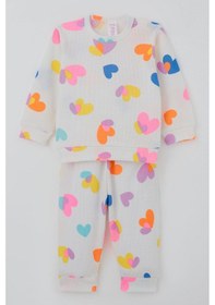 Resim Breeze Kız Bebek Pijama Takımı Omuzdan Patlı Renkli Kalp Desenli 4 Ay-1 Yaş, Beyaz Beyaz 