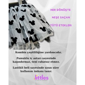 Resim The Littles Kids Mickey Baskılı Beli Lastikli Pamuklu Astarlı Siyah Renk Kız Çocuk Bayramlık Tütü Etek 