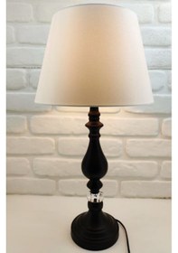 Resim Siyah Rustik Klasik Metal Yüksek Ayaklı Beyaz Şapkalı Abajur Beyaz - Siyah 