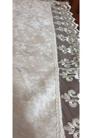 Resim Eren Home Kadife Fiskos Örtüsü Güpürlü 90x90 Vizon 