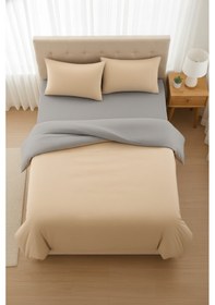 Resim Formeya Lastikli Çarşaflı Bej Nevresim Takımı Tek Kişilik 