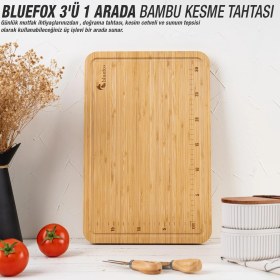 Resim Hype Store 3'ü 1 Arada Bambu Kesme Tahtası: Doğrama Tahtası, Kesim Cetveli ve Tepsi Fonksiyonlarıyla Mutfakta P 