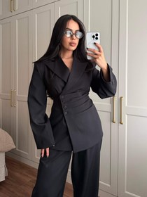 Resim Wendy Bel Büzgülü Blazer Takımı-Siyah - M 