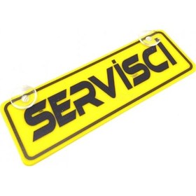 Resim Servisci Yazılı Sarı Dekor Plaka Vantuzlu Cam Süsü 