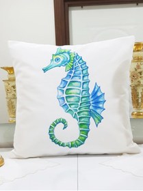 Resim Körfez Kırlent Marin Deniz Atı Desenli Kırlent Kılıfı 43x43cm 