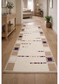 Resim Padişah Halı Nepal Serisi %100 Akrilik Desenli 100x300 Bej-mor Seri Sonu Halı Bej 