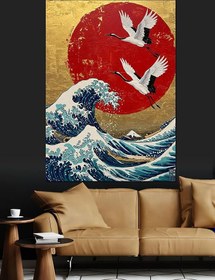 Resim Japon Dalgası Gemi Çizimi Dekoratif Kanvas - Mdf Ahşap Tablo 