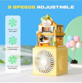 Resim Masaüstü Blok Fan Küçük Masa Vantilatörü, Usb Şarj Edilebilir Pil, 3 Hız Güçlü 