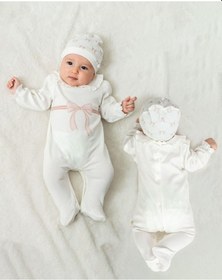 Resim Babycosy Organic Wear Bebek Tulum Şapka %100 Organik Pamuk , Bebek - Yenidoğan- Csy8150 Powder 